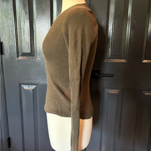 Olive Green V-Neck Sweater - Picture 2 of 5